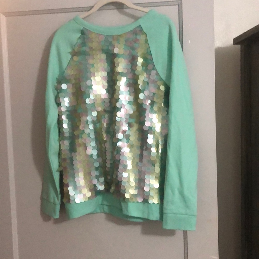 EUC Girls sparkly mint/aqua sweatshirt top